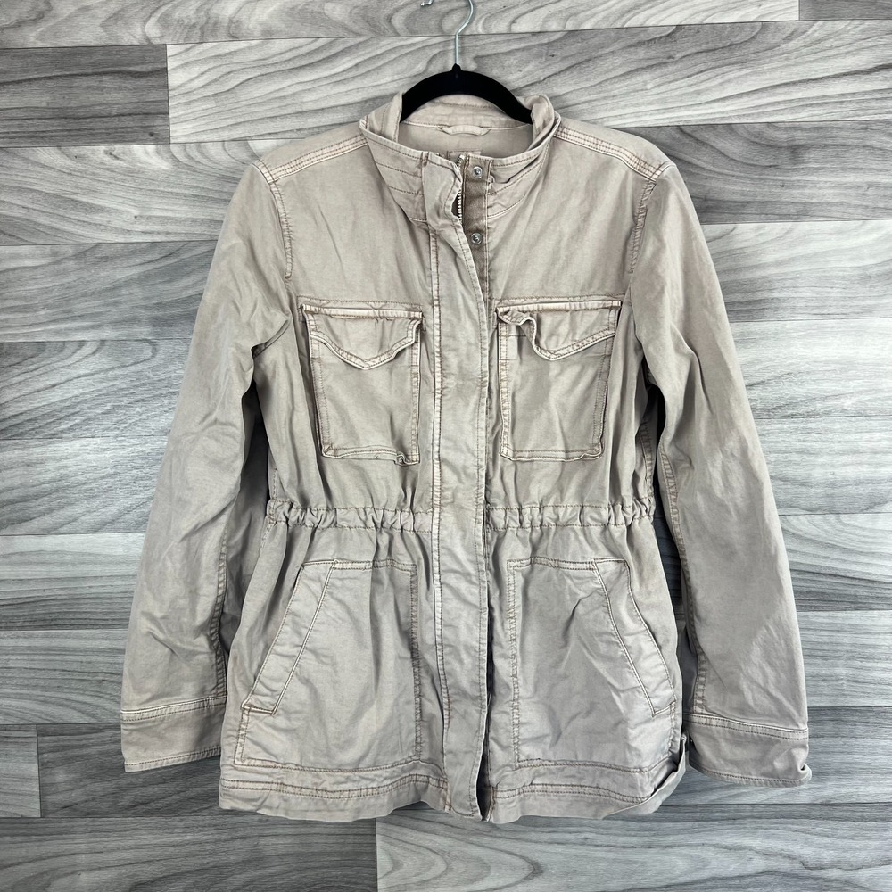 Gap Utility Jacket Women Medium Beige Long Sleeve Hiking Outdoor Snap Inside Zip